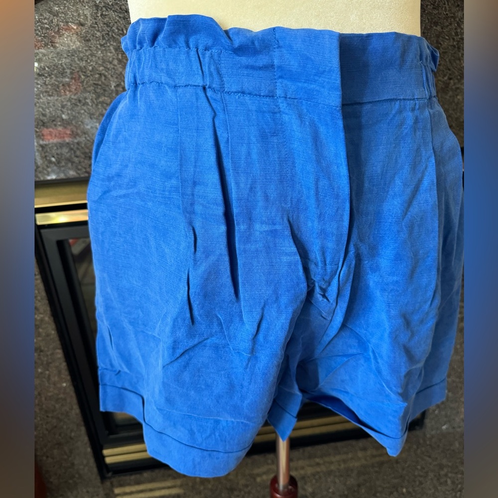 Chloe Kristyn Blue Shorts Paper Bag Waist Flat Front 100% Tencel NEW Sz X-Large - Picture 7 of 7